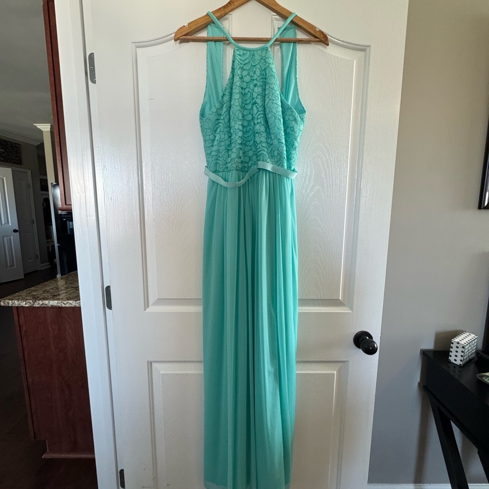 David's Bridal Green Halter Maxi Gown for Prom